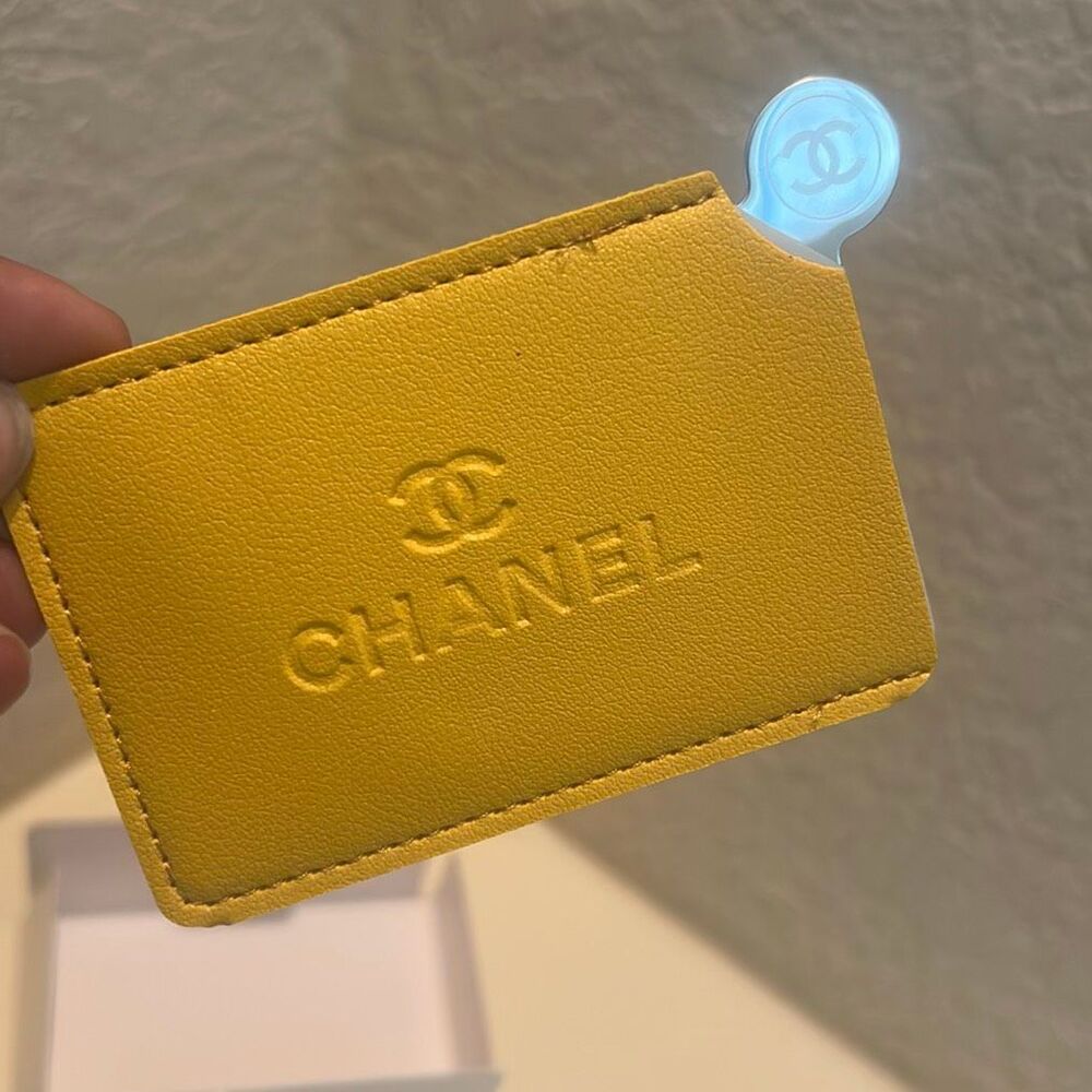 Chanel Cosmetic Square Mirror With Leather Case Yellow GWP New